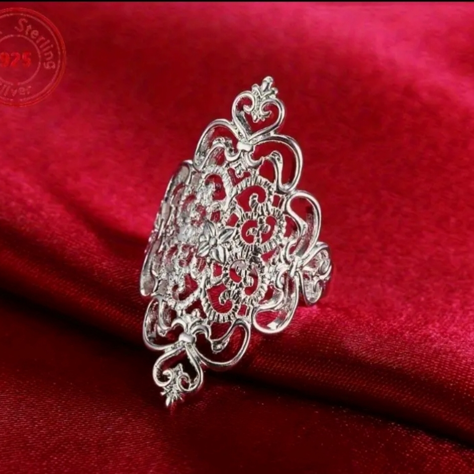 S925 Sterling Silver Cutout Ring Hypoallergenic Retro Fashion Atmosphere Design
